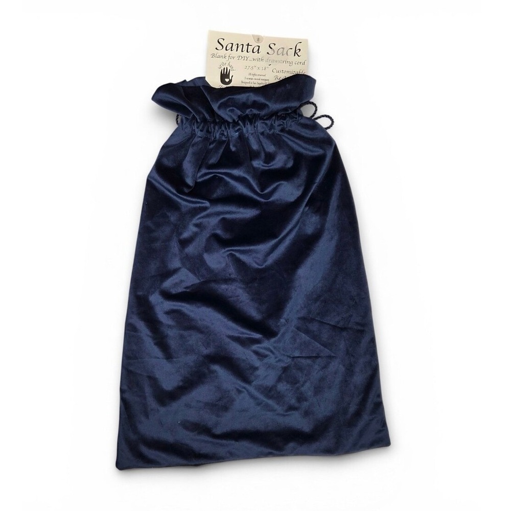 Large Navy Blue Velvet Velour Santa Sack Drawstring Gift Bag‎ Christmas Decor